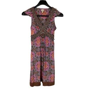 Plenty by Tracey Reese Embellished Back Tie Silk Dress Cap Sleeve